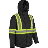 Forcefield Hi-Vis Softshell Winter Safety Jacket - Reflective Tape, Insulated, Water-Resistant, Snap-Off Hood