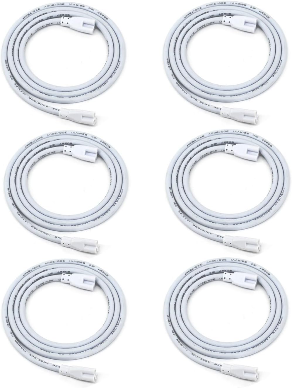 4FT Double End 3Pin Linkable Connecting Cable Wire, LED Extension Cord for T5 T8 Integrated Single Fixture, Ceiling, Cooler Door Lighting 6-Pack