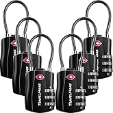 TravelMore TSA Approved Luggage Locks, Travel Combination Cable Locks | TSA Accepted, Easy to Use, Durable, Flexible Steel Cable, Zinc Alloy Body, for Suitcases, Backpacks, Zippers, 6-Pack, Black