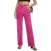 Guaile Women's Jeans High Waisted Straight Leg Stretchy Jeans Trendy Wide Leg Tummy Control Loose Casual Denim Pants