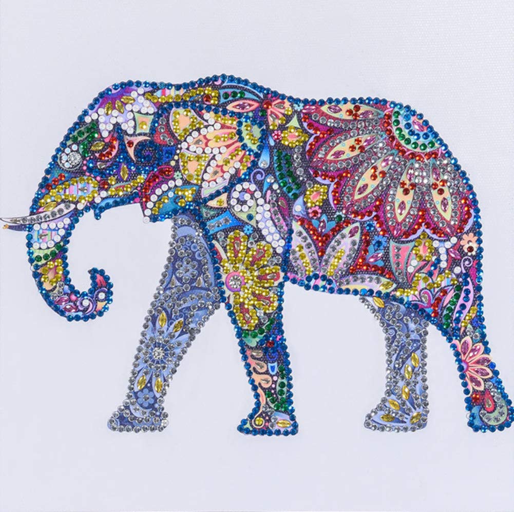 ABEUTY Diamond Painting DIY 5D Special Shape Rhinestones, Colored Elephant, Partial Drill Crystal Diamond Art Kits (Elephant 1)