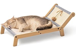 Mewoo Cat Hammock Bed, Elevated Cat Beds for Indoor Cats with Sisal Scratcher, Cozy Cat Lounger Mini Beach Chair with Mat, 26.4" Lx13.8 W