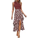 Dokotoo Women's 2025 Sleeveless Fall Summer Dresses Casual Boho Crewneck Floral Boho Cocktail Party Dresses
