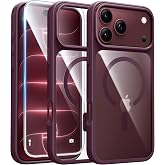 FNTCASE Magnetic for iPhone 18 Pro Max Case/17 Pro Max Case, Clear Burgundy | Fit for Magsafe, with Screen Protector, Military Grade Drop Protection Cover, Slim Phone Cases, Shockproof Bumper