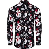 TUNEVUSE Holiday Season Gift-Mens Christmas Shirt Novelty Ugly Santa Claus Long Sleeve Funny Button Down Shirt for Party