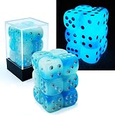 Bescon Two Tone Glowing Dice D6 16mm 12pcs Set of ICY Rocks, 16mm Six Sided Die (12) Block of Glowing Dice