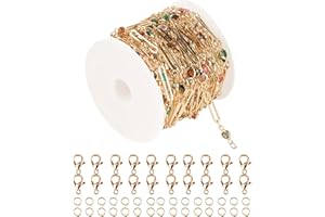 YOUBEIYEE 16.4 Feet Gold Plated Chains for Jewelry Making, Multicolor Rhinestone Paperclip Chain Links Bracelets Necklace Anklet Chain Bulk with Jump Rings Lobster Clasps