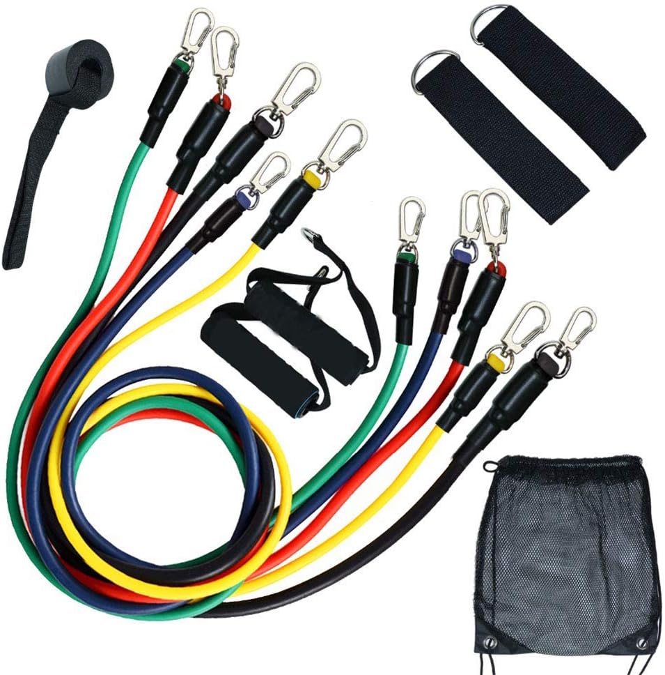 QIANYI Exercise Resistance Bands Set, Fitness Stretch Workout Bands with Fitness Tubes 100LB