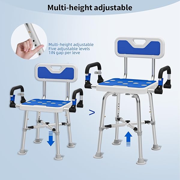 DRSUPPOR SHOWER CHAIR WITH ARMS AND BACK FOR SENIORS ELDERLY HANDICAP DISABLED OR BARIATRIC ADULTS HEAVY DUTY 500 LBS ADJUSTABLE STOOL BENCH SEAT FOR INSIDE SHOWER STALL,WHITE