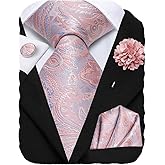 Hi-Tie Mens Tie Set Silk Striped Woven Necktie with Lapel Pin Pocket Square Cufflinks Set for Wedding Party