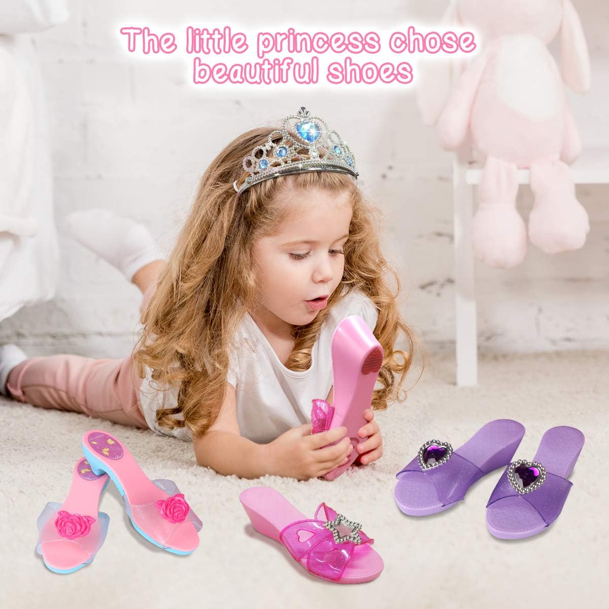 Meland Princess Dress Up Shoes and Jewelry Boutique - 4 Pairs of Play Shoes and Pretend Jewelry Toys Princess Accessories Play Gift Set for Toddlers Little Girls Aged 3,4,5,6 Years Old: Toys & Games