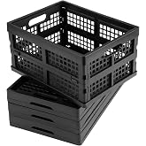 Eslite 16L Plastic Collapsible Storage Crates,Folding Crates Storage,Pack of 4,Black