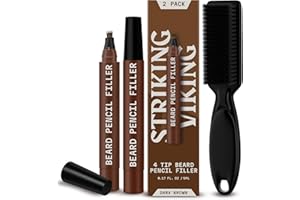 4-Tip Beard Pencil Filler for Men (2 pack) - (Dark Brown) Updated Beard Filling Pen Kit with Brush, Beard Pen - Fill, Shape, 