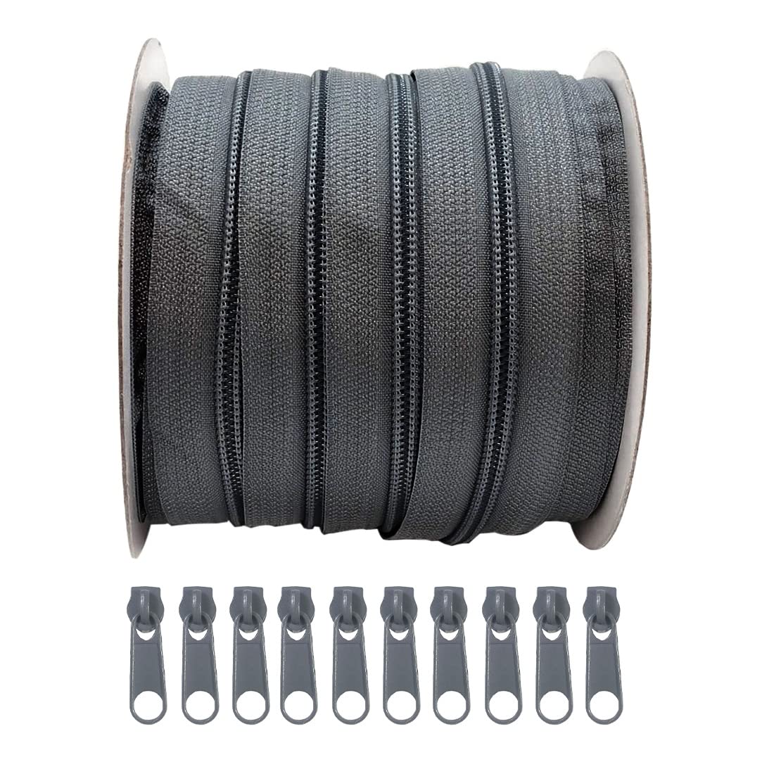 25 Meters of Nylon Zipper + 10 Free Sliders Metal Pullers for Sewing, Sewing, Zipper for Sewing on Clothes, Fabrics, Zipper by Meters 5#, (25M, 311)