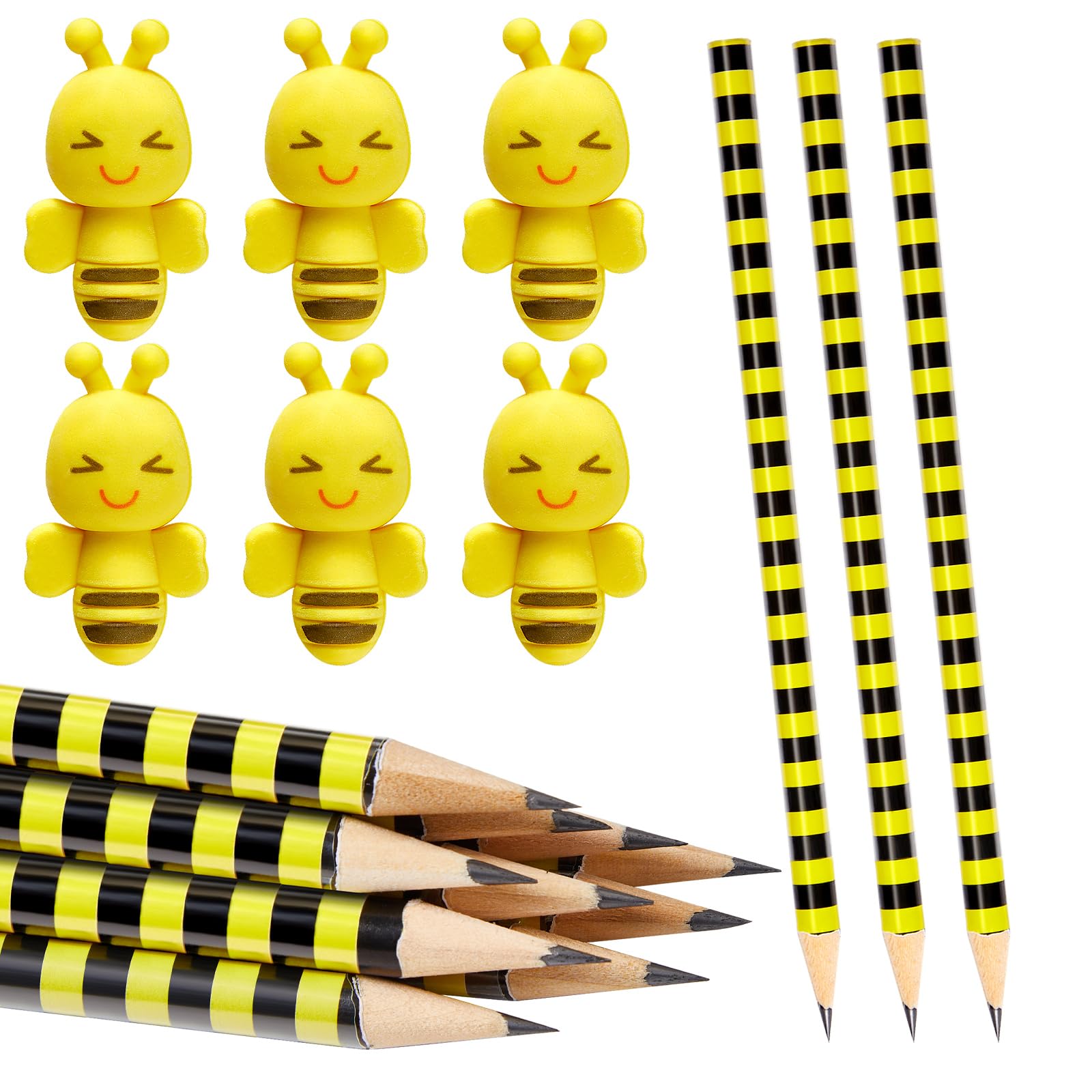 Tenare 12 Set Bee Pencils and Cute Bee Shaped Erasers Multipack Stationery Supplies Set End of Term School Leaver Class of 2026 Gifts for Student from Teacher Party Favors Goodie Bag Stuffers Fillers