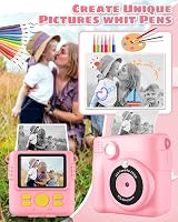YKSLEMON Instant Print Camera for Kids 1080P 32G SD Card Pink 3 Print Rolls view 6