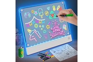 YONHAN Rechargeable LED Drawing Board for Kids with 7 Colors, Magnetic LED Note Lumi Board with 4 Magnets and Invisible Stand, Light up Acrylic Dry Erase Board Gift Toy for Kids/Girls