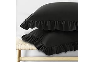KKJIAF Ruffle Pillow Cases Standard Size Set of 2, Ruffled Pillow Covers with Envelope Closure, Wrinkle Resistant Pillowcases 20" x 26", Ruffled Pillow Shams, Black