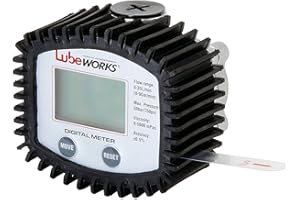 Lubeworks Oil Control Meter Digital 1-35lpm / 1-10gpm Heavy Duty 3V Batter Powered for Motor, Synthetic Hydraulic, Gear Oil, Transmission Fluid in Liter, Gallon, Pint and Quart (Meter Only)
