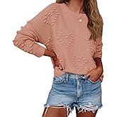 Tutorutor Womens Cute Heart Love Print Valentine Sweater Tops Oversized Crew Neck Dot Ball Loose Knitted Jumper Pullover