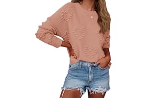 Tutorutor Womens Cute Heart Love Print Valentine Sweater Tops Oversized Crew Neck Dot Ball Loose Knitted Jumper Pullover