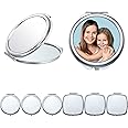 Jetec 6 Pcs Sublimation Blanks Compact Mirror Bulk Transfer Folding Pocket Makeup Double Sided Handheld Mirror Round Square Sublimation for Purse Travel