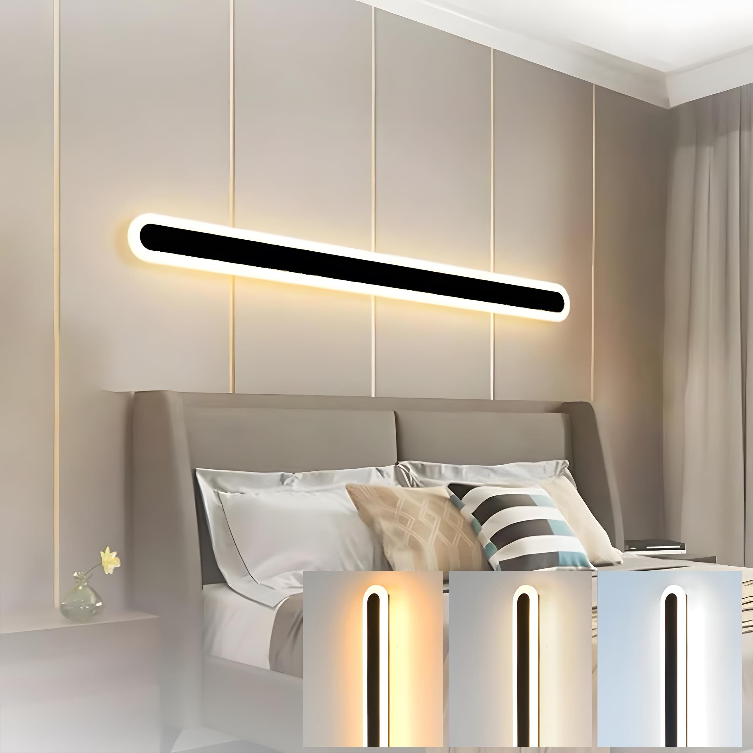 ZTWLEED LED Wall Light Indoor,44W Wall Lamp Modern 3000K/4000K/6000K,Acrylic Wall Sconce Lights for Bedroom Living Room Corridor Stair 120CM Black
