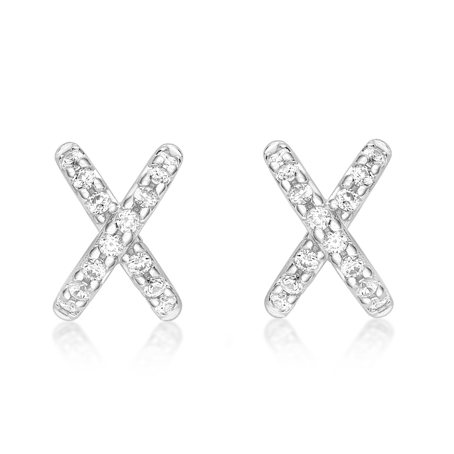 CARISSIMA Women's 9 ct White Gold Cubic Zirconia Criss Cross Stud Earrings