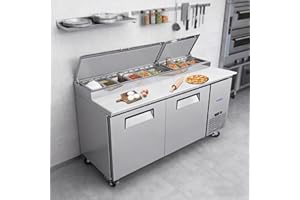 Doracome Commercial Pizza Prep Table with a Built-in Refrigerator, Butcher Block Cutting Board, Protection Lid, Cold Storage, and Smooth-Rolling Casters, ETL Certified (67 INCH（20.3 Cu.Ft）)