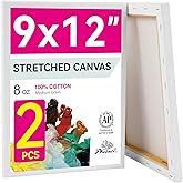 PHOENIX 9x12 Inch Pack of 2 Canvas - Stretched Canvases for Painting, 8 Oz Triple Primed 5/8 Inch Profile 100% Cotton White Blank Framed Canvas for Oil Acrylic & Pouring Art