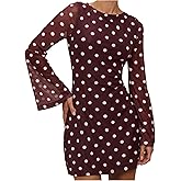 Milumia Women's Polka Dots Long Bell Sleeve Mesh Mini Dress Tie Backless A Line Short Dress Party Going Out