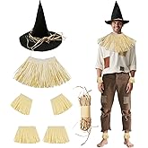 Wildox 7pcs Scarecrow Costume,Outfit Accessories for Adult,One Size Collar Hat Cuffs,Diy Accessory Kit for Holloween Cosplay Dress Up