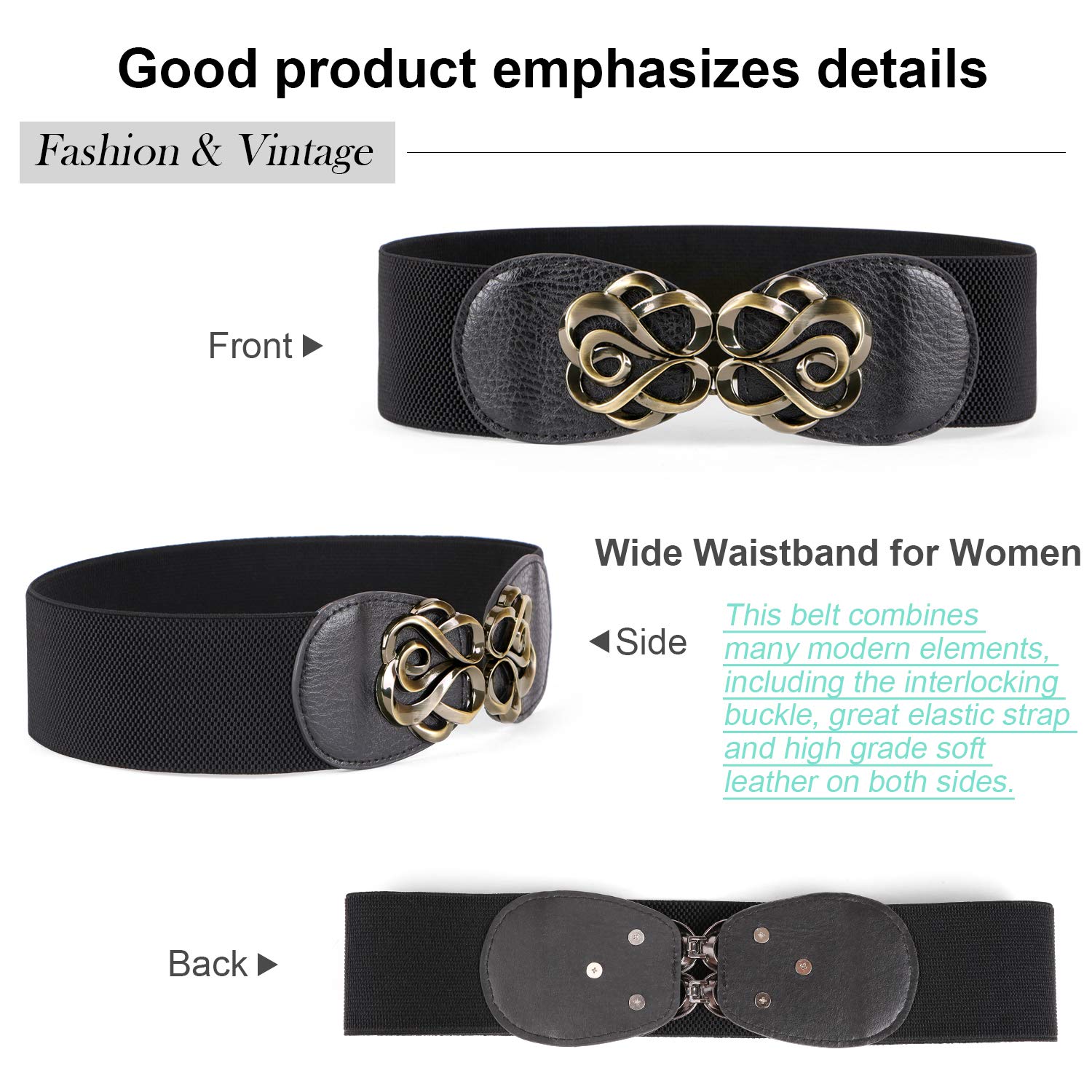 JasGood Women Stretchy Belt for Dresses Vintage Elastic Wide Waist Belt