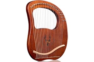 TienClef Left Hand Lyre Harp 21 Metal String Mango Style Classical Shaped Deer Pattern Lyra Box Harp with Tuning Wrench and Instruction Guide for Adult Kids and Beginner (Coffee), Full (LL21DMB-C)
