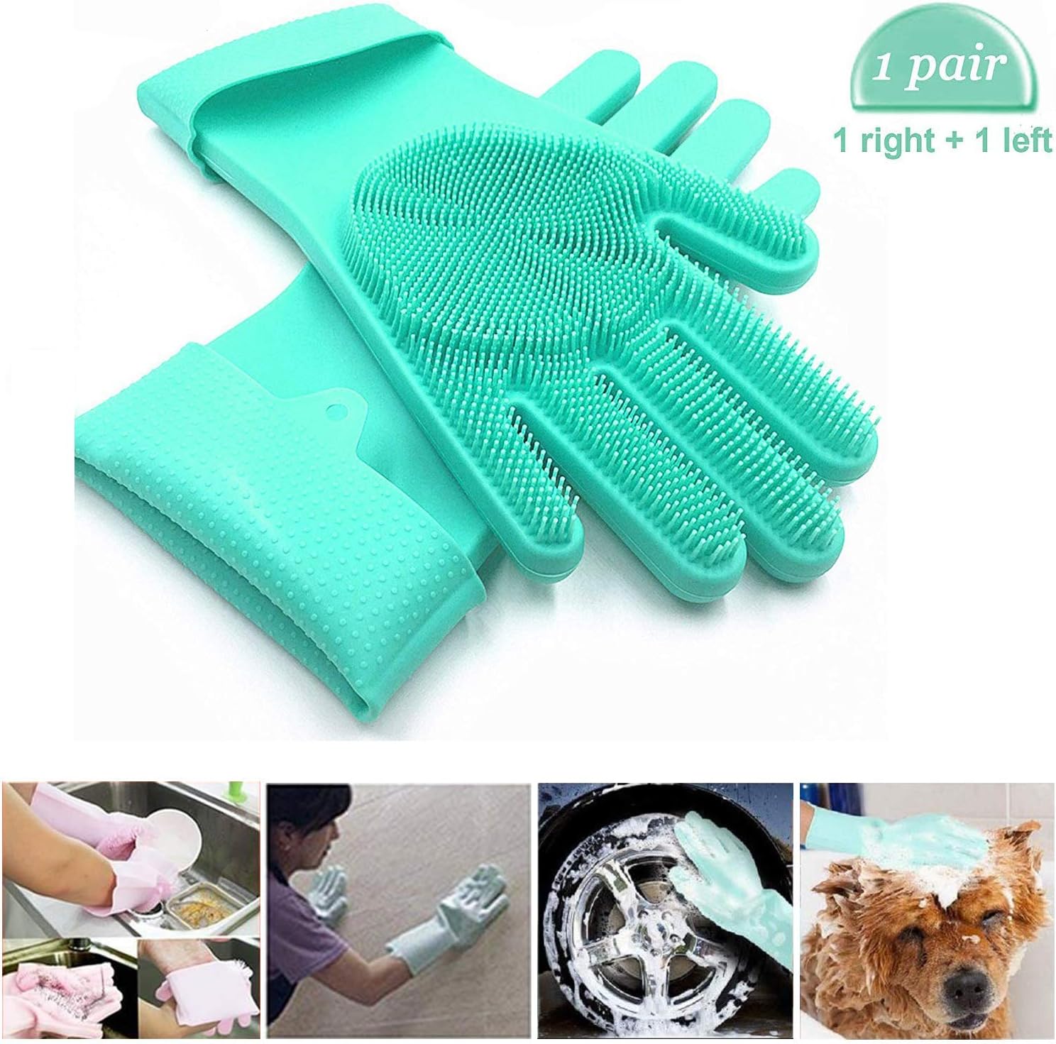 TRENDBUY Dishwashing Magic Silicone Gloves Wash Scrubber | Heat Resistant | Reusable Gloves for Kitchen,Car, Bathroom, Pet, Household Cleaning Great for Protecting Hands (Standard Size, Multicolour)