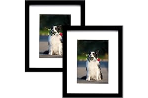 PEALSN 8x10 Picture Frame Set of 2, Made of High Definition Real Glass, Display 5x7 with Mat or 8x10 Without Mat, Photo Frames, Black