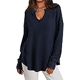 PRETTYGARDEN Womens Spring Fashion 2026 Waffle Knit Long Sleeve Tunic Tops for Women Loose Fit Dressy Casual V Neck Shirts