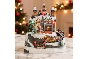 Vigdur Christmas Village Houses - Animated Christmas Village Shop with Colorful Lights & 8 Songs, Rotating Train, Adapter & B