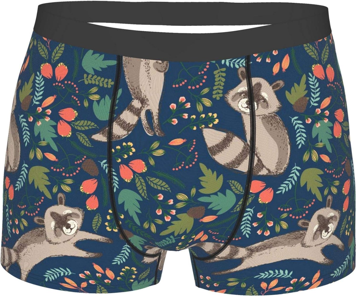 Cute Raccoon Animal With Plants Men'S Underwear Waistband Boxer Brief
