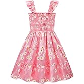 Little Girls Dresses Casual Summer Dress Ruffle Sleeve Floral Tiered Sundress Smocked Shirred Party Dress 3-10 Years