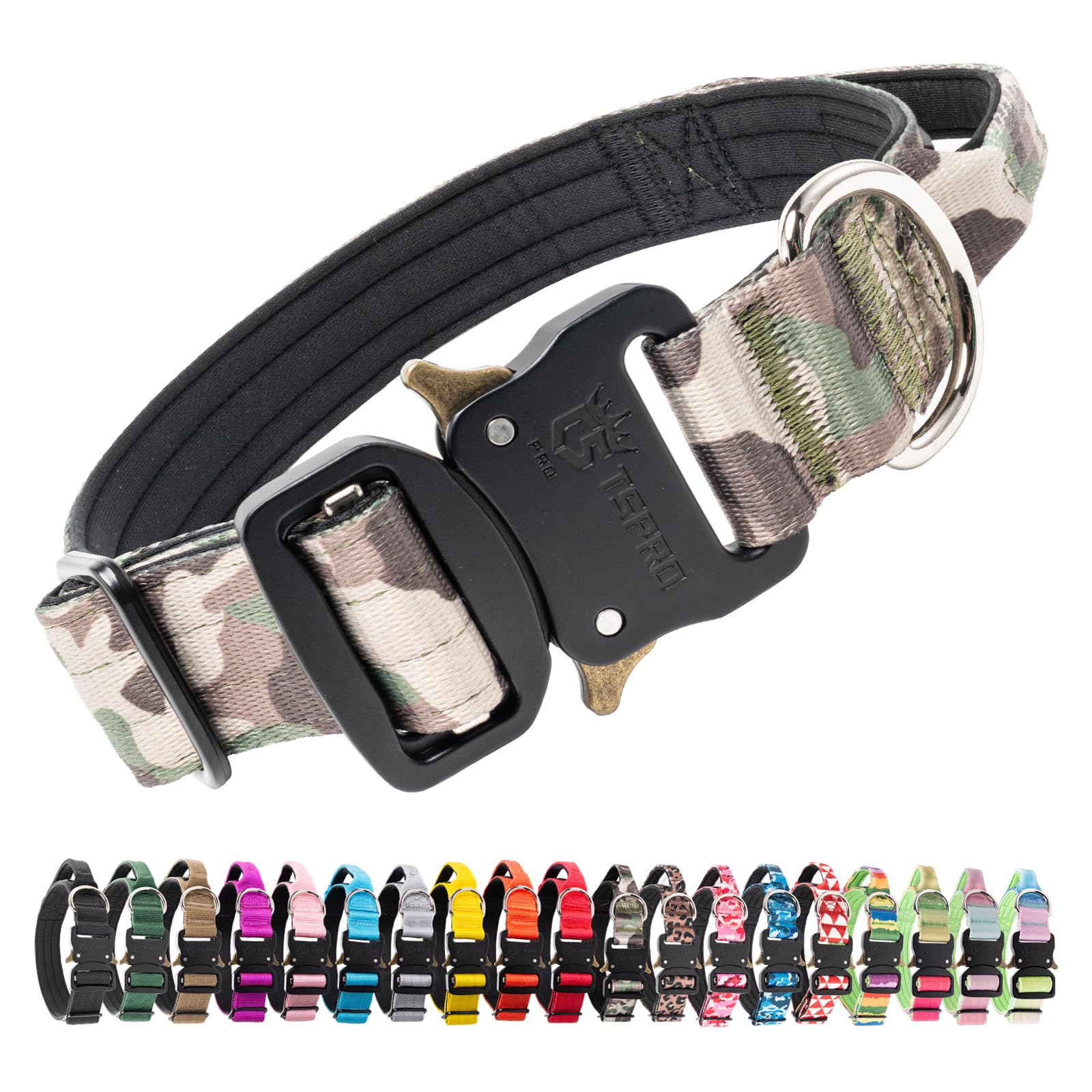 TSPRO Tactical Premium Dog Collar with Handle & Heavy Duty Quick Release Metal Buckle, Adjustable Thick Strong Collar for Medium Large Dogs (Military Green, M)