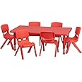 Flash Furniture Rectangular Activity Table Set, 24"W x 48"D x 14.50" - 23.75"H, Red