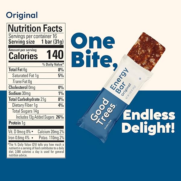 GOOD TREES ORIGINAL FLAVOR ENERGY BARS, GLUTEN-FREE SNACK 16 COUNT