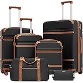LONG VACATION Luggage Set 6 Piece Suitcase with Spinner Wheels, ABS+PC Hardshell Luggage with TSA Lock & YKK Zipper