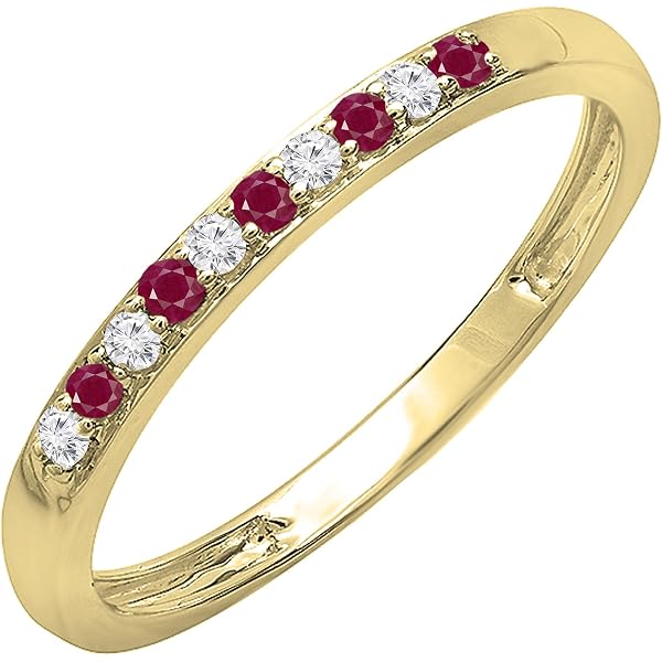 Dazzlingrock Collection 14K White Gold Garnet Wedding Band - Five Stone Stackable Ring, 0.25 Ctw, Size 6.5