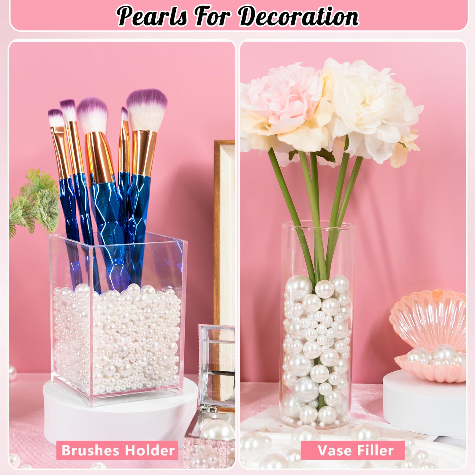2000PCS Pearls for Crafting, Ivory No Hole Beads for Centerpieces Vases, Assorted Sizes Bulk Fake Pearls Beads for Vase Filler, Candles Centerpiece, DIY Crafts, Jewelry Making (4/6/8/10/14/20mm)