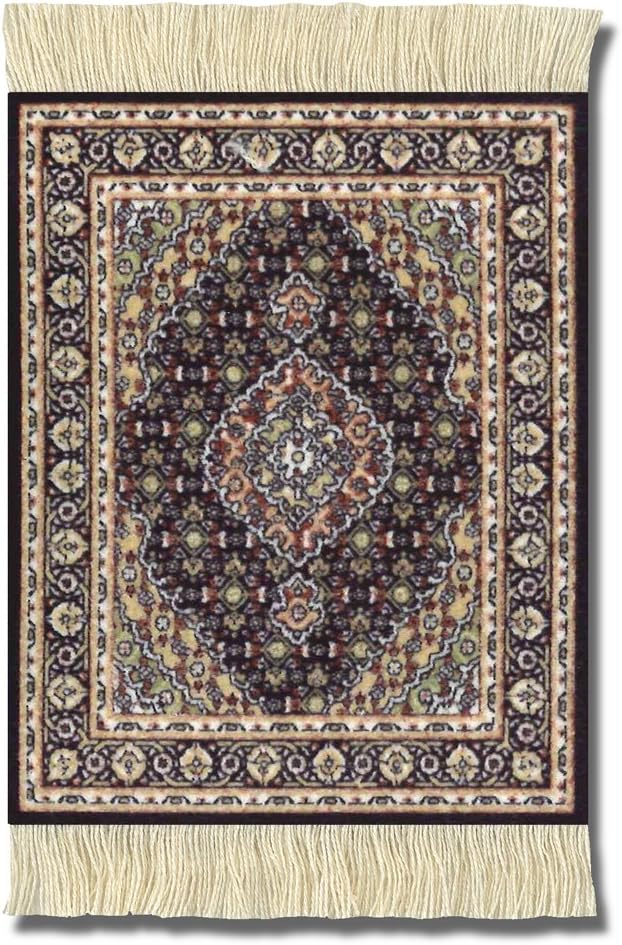 Lextra Midnight Persian CoasterRug, 5.5 x 3.5 Inches, Dark Navy and Cream, Set of Four (CMP-C)