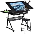 Topeakmart Drafting Table for Artists, Height Adjustable Drawing Draft Desk, Tiltable Tabletop, Art Craft Work Station with Extra Board for Diamond Painting Sewing Graphic Designere