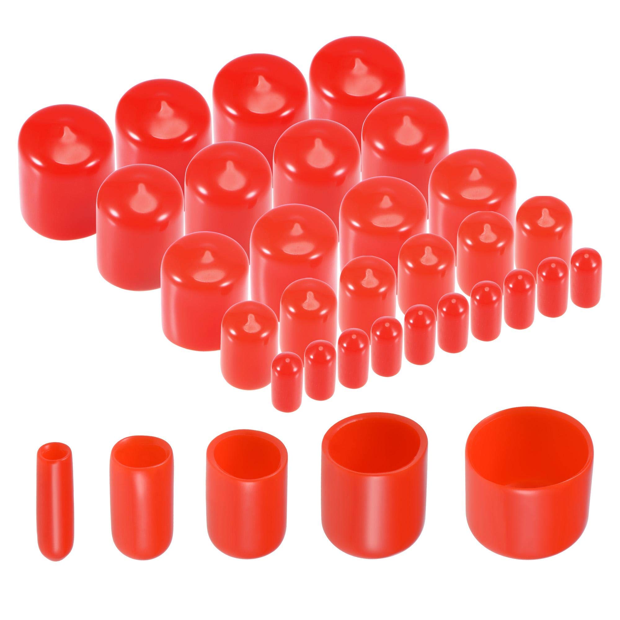 sourcing map 25pcs Round Rubber End Caps 3mm 6mm 12mm 19mm 24mm Red Vinyl Cover Screw Thread Protectors Assortment Kit