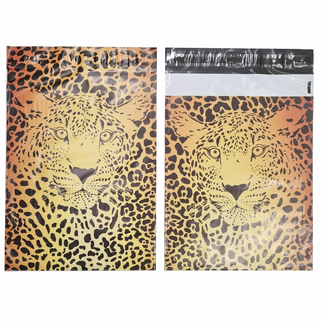 Designer Poly Mailer Bag Mailing Postal Bags Gifts Shipping Wrapping Design Pattern Envelope for Mail [Pack of 100](10 x 13 Inch,Leopard Face)